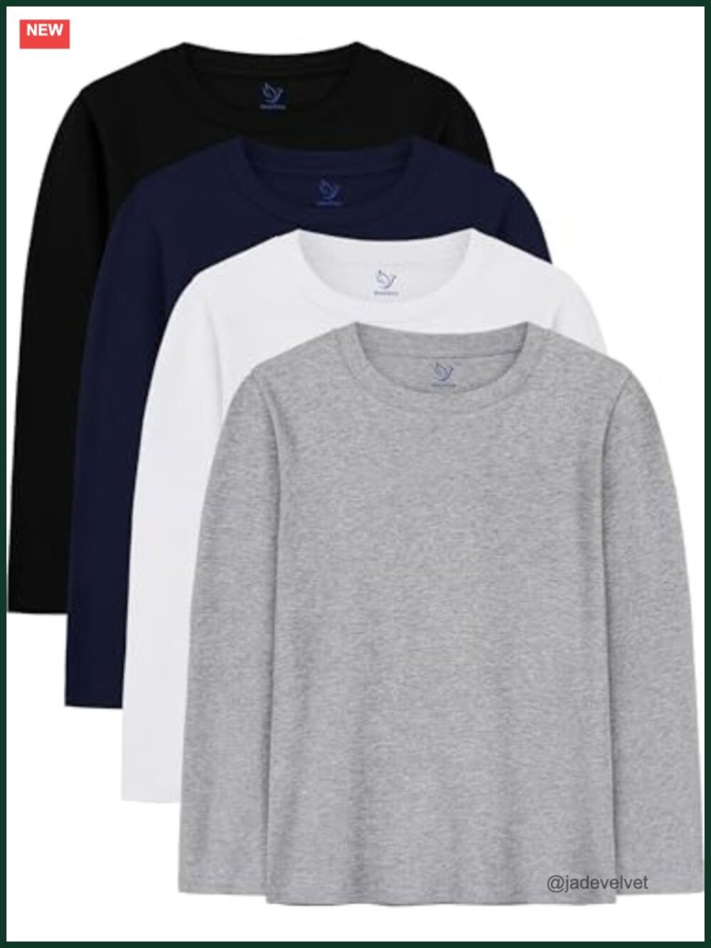 4 Pack Boys Long Sleeve Cotton Tees Layering T-Shirts Basic Solid